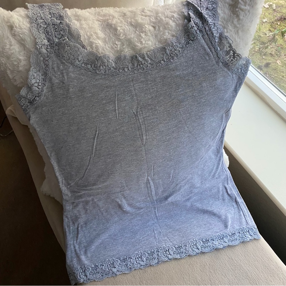 Lace Trimmed Gray Tank Cami Size S